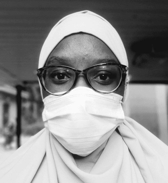 A masked selfie of Aishat somewhere in a Mosque at Ikeja, Lagos