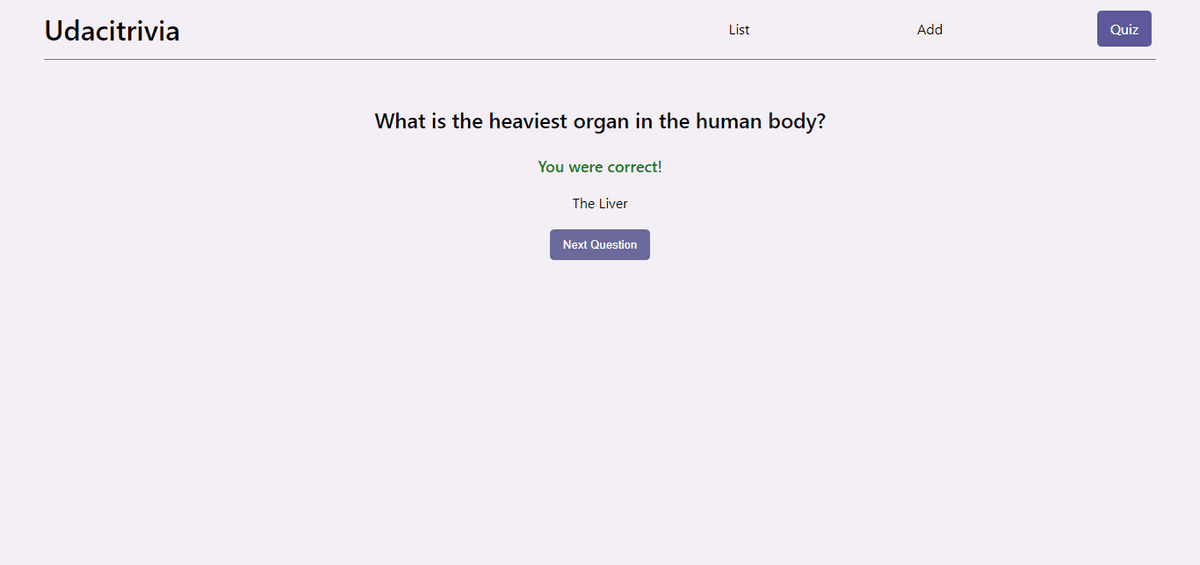 The view when a user inputs an incorrect answer on the Quiz Page of the Trivia App